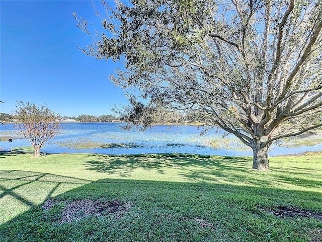 view of yard with a water view