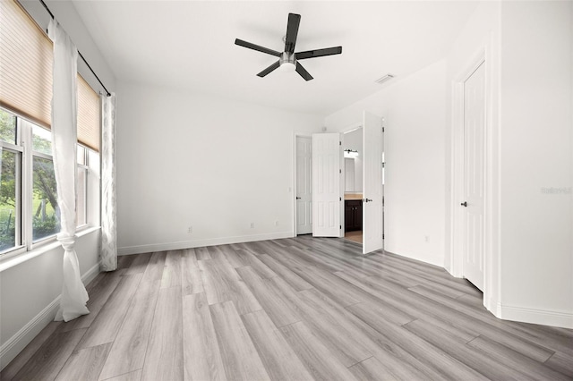 interior space featuring ceiling fan and light hardwood / wood-style flooring