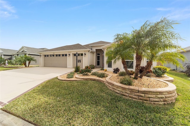 view of front of property with a garage and a front yard