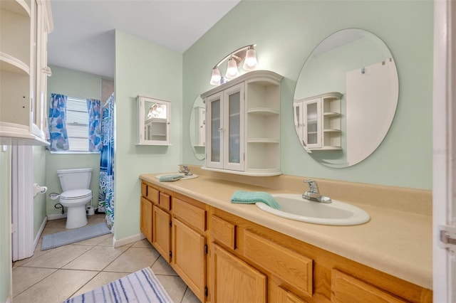 bathroom with tile patterned flooring, vanity, and toilet