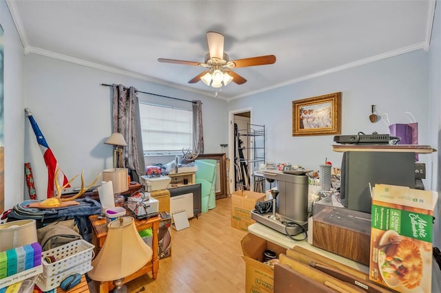 interior space with ceiling fan