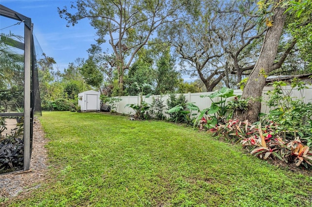 view of yard featuring a shed