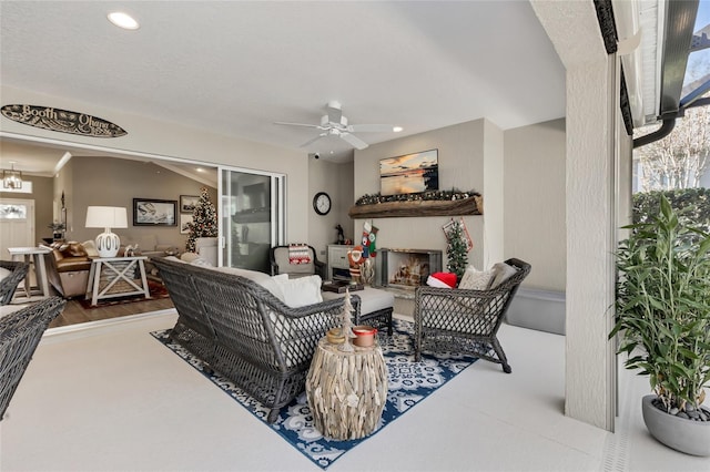 living room with ceiling fan