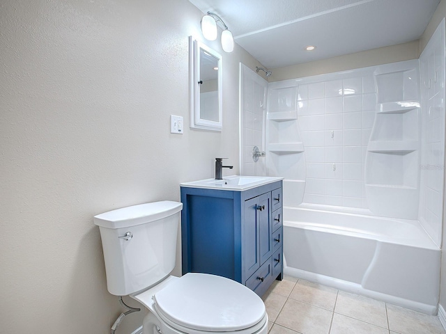 full bathroom with tile patterned floors, vanity, toilet, and shower / washtub combination