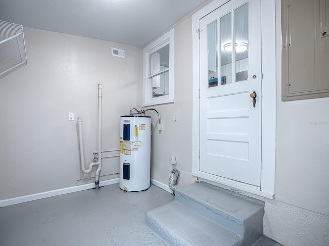 utility room featuring electric panel and electric water heater