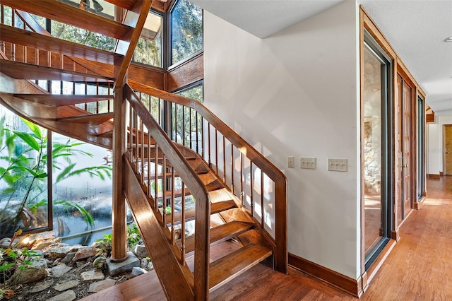 stairway featuring hardwood / wood-style floors