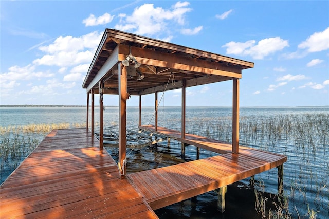 dock area featuring a water view