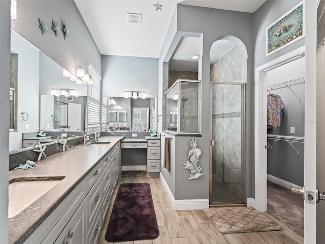 bathroom featuring vanity and walk in shower