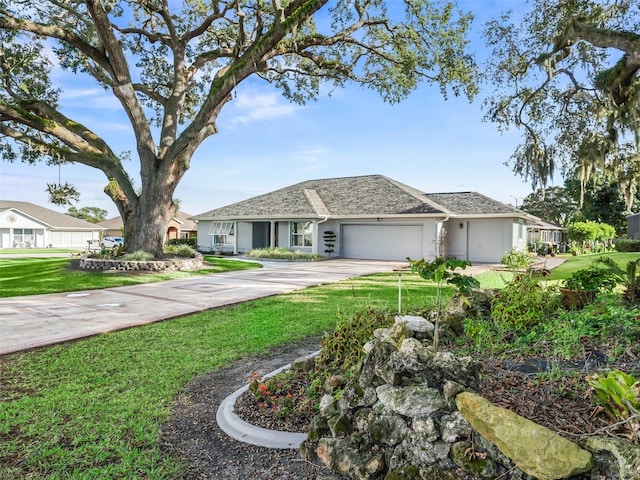 ranch-style house with a front lawn