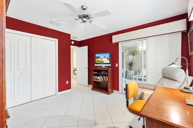 home office featuring ceiling fan