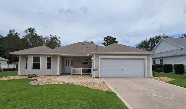 9199 SE 171st Cooper Loop, The Villages, FL 32162 - ranch-style house with an attached garage, concrete driveway, a front yard, a porch, and roof with shingles