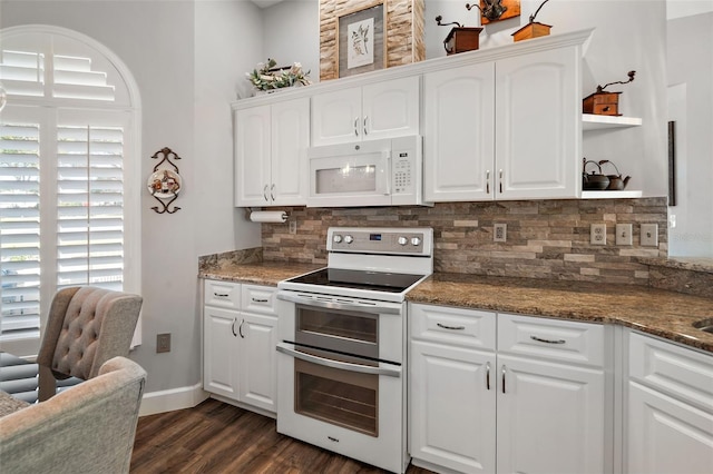 kitchen featuring range with electric stovetop, white cabinetry, and dark wood-type flooring