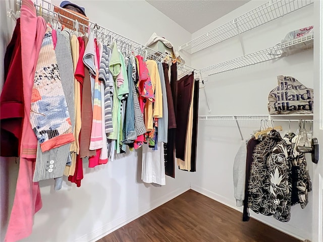 walk in closet featuring dark wood-type flooring