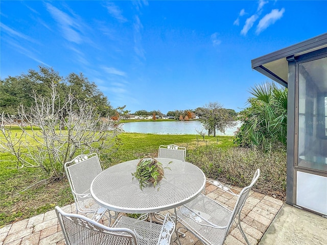 view of patio / terrace featuring a water view