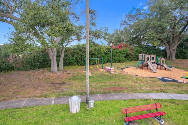 view of jungle gym with a yard