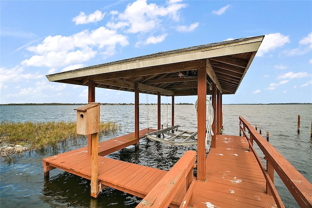 dock area with a water view