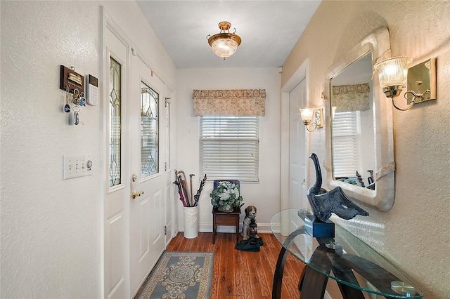 doorway with hardwood / wood-style flooring