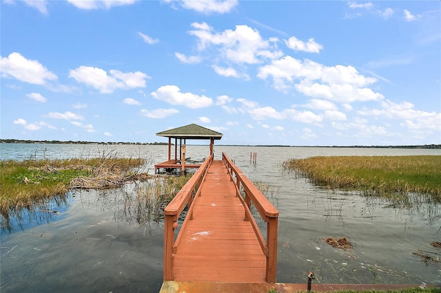 view of dock with a water view