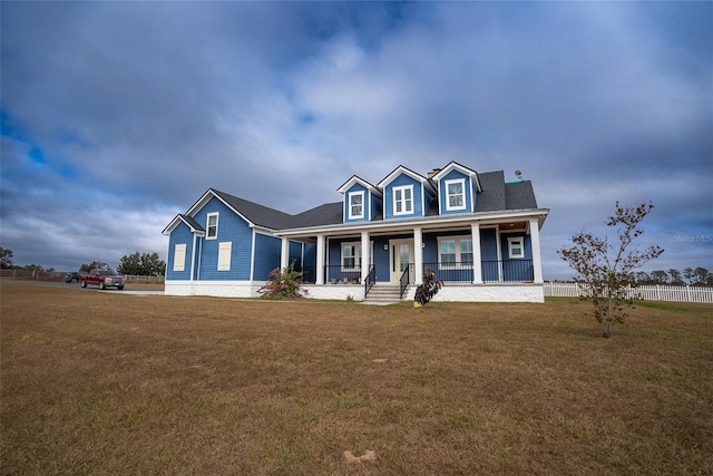 cape cod-style house featuring a porch and a front yard