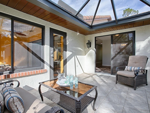 sunroom / solarium with beamed ceiling