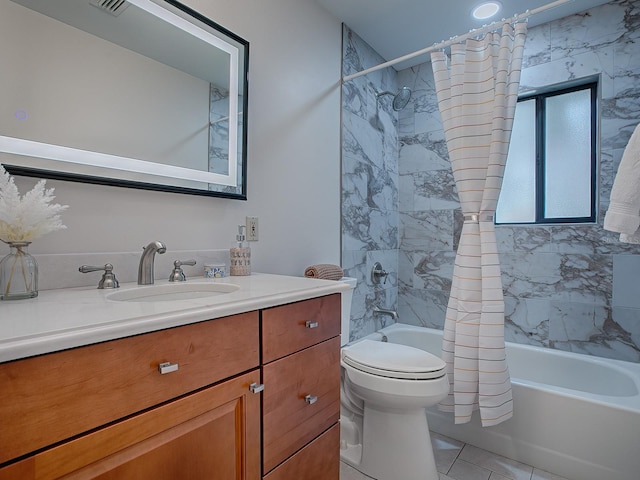 102 Cedar Way, Yalaha, FL 34797 - full bath with shower / bath combo with shower curtain, vanity, and tile patterned floors