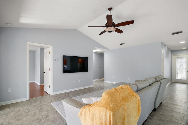 102 Cedar Way, Yalaha, FL 34797 - living area featuring ceiling fan and lofted ceiling
