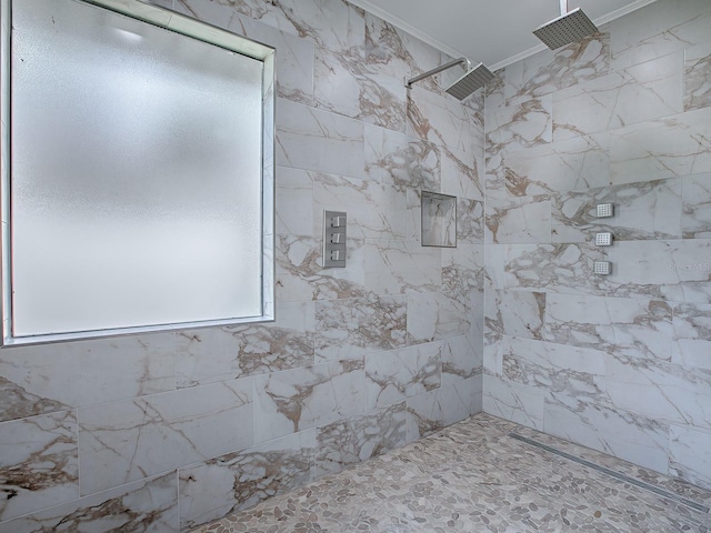 102 Cedar Way, Yalaha, FL 34797 - bathroom featuring ornamental molding and a tile shower