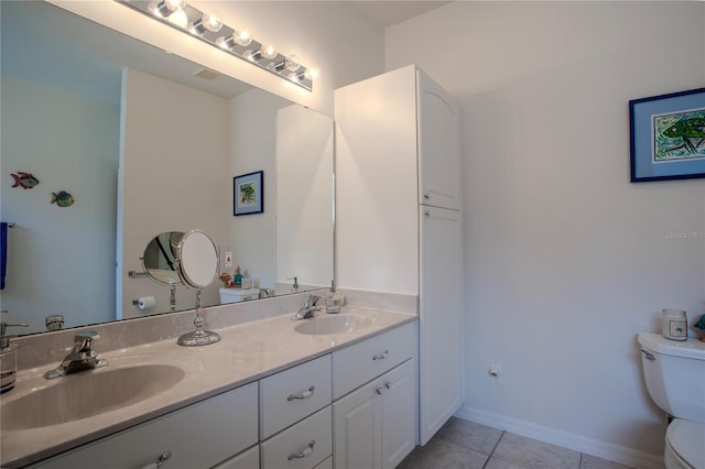 bathroom featuring toilet, tile patterned flooring, and vanity