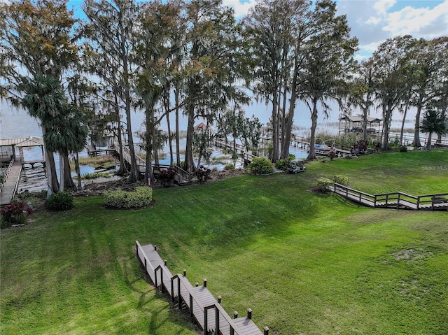 view of yard with a water view