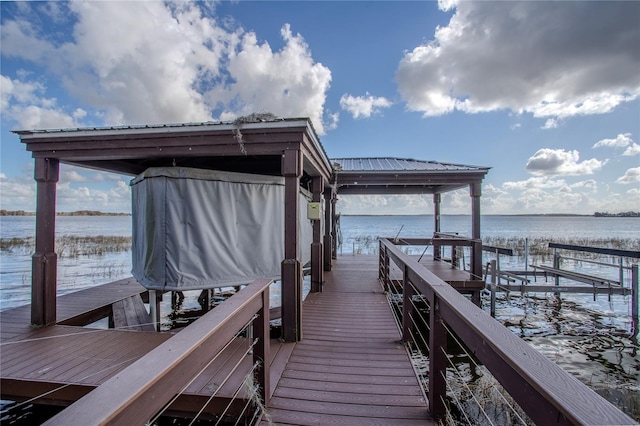 dock area with a water view