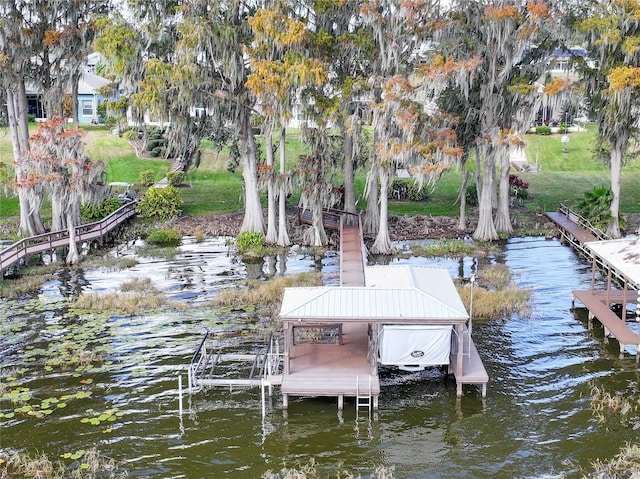 view of dock featuring a water view