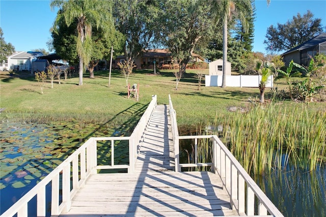 view of dock with a water view