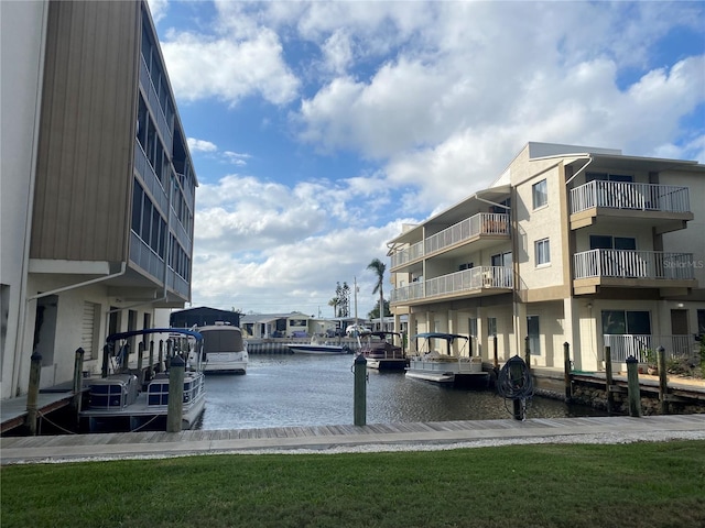 dock area with a water view