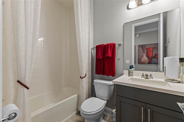 full bathroom with vanity, toilet, and shower / bath combo with shower curtain