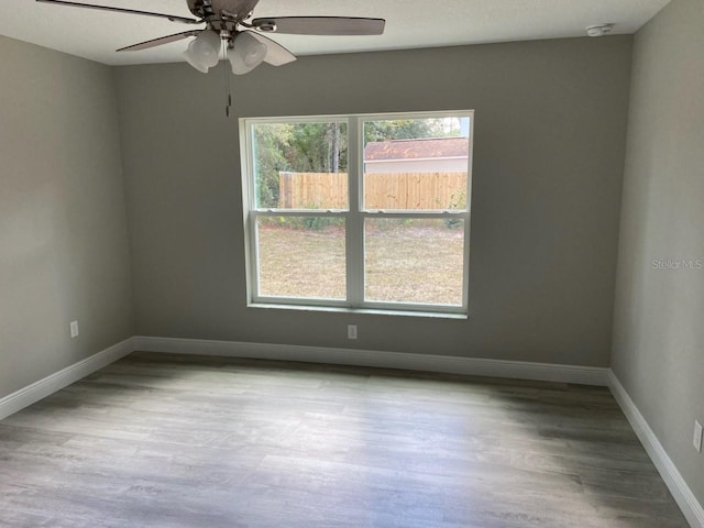 unfurnished room featuring light wood-type flooring and ceiling fan