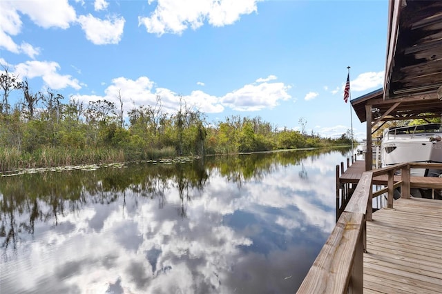 view of dock with a water view