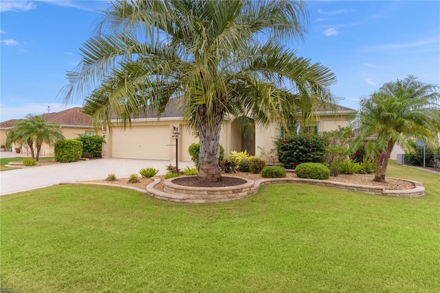 view of front facade featuring a front yard and a garage