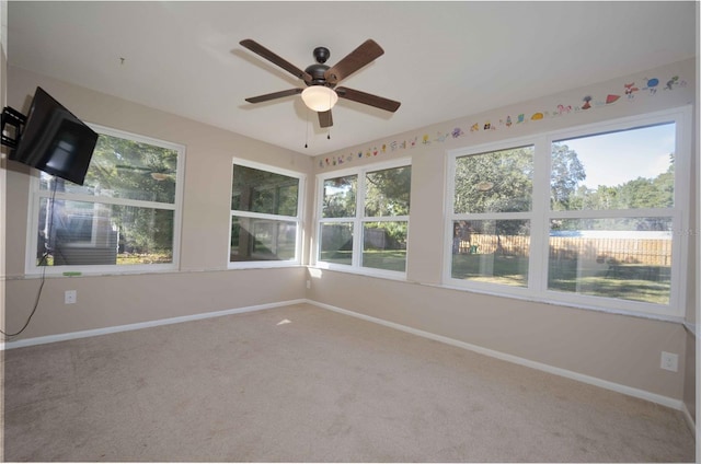 unfurnished sunroom featuring baseboards and carpet floors