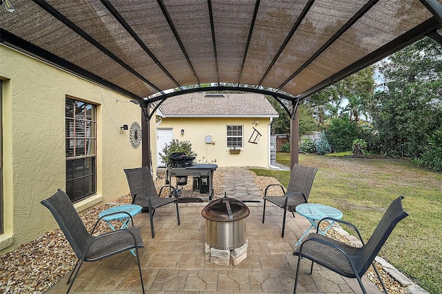 view of patio / terrace with a fire pit