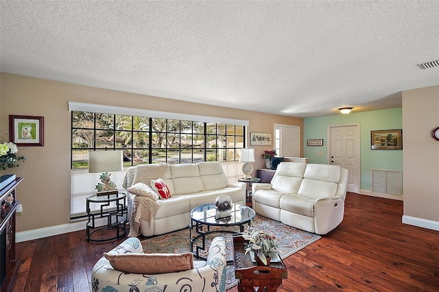 living room with dark hardwood / wood-style floors