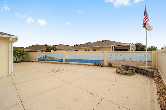 17159 SE 78th Crowfield Ave, The Villages, FL 32162 - view of swimming pool featuring a fenced backyard, a fire pit, and a patio area
