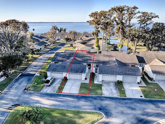 aerial view with a water view