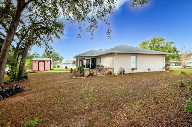 exterior space featuring a shed