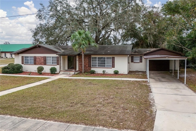 single story home with a carport and a front yard