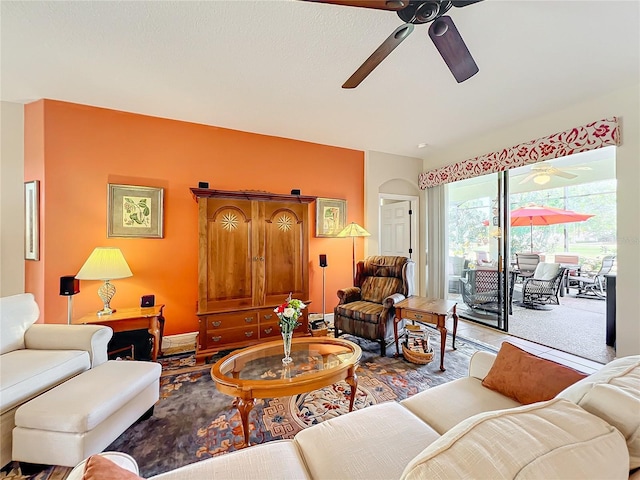 living room featuring ceiling fan