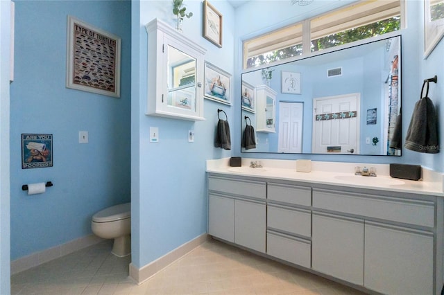 bathroom with tile patterned floors, vanity, and toilet