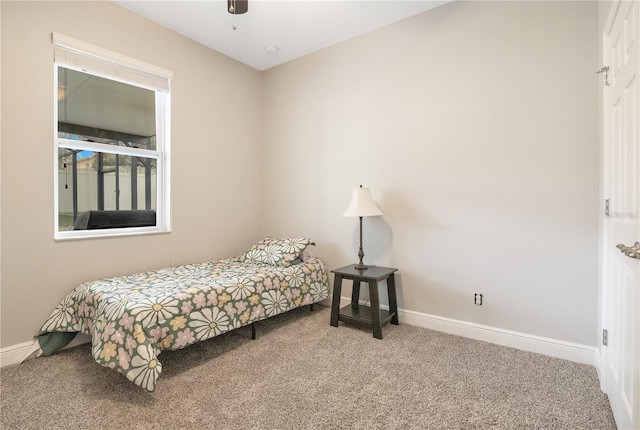 bedroom with carpet flooring and ceiling fan