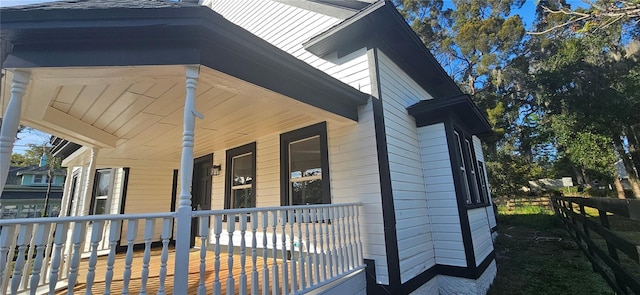 view of home's exterior with a porch