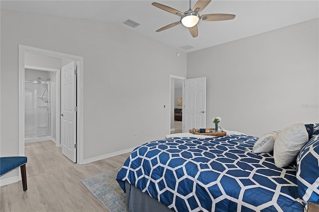 bedroom featuring hardwood / wood-style floors and ceiling fan