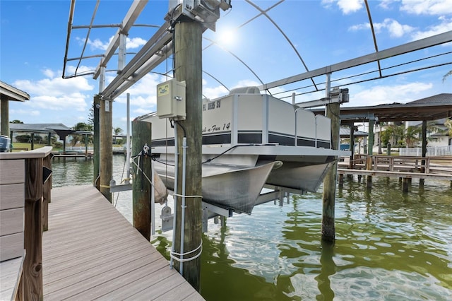 view of dock with a water view